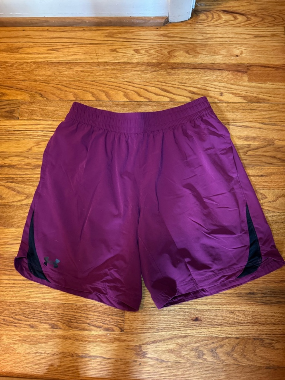 Under Armour Men’s Magenta Athletic Shorts with Black Accents